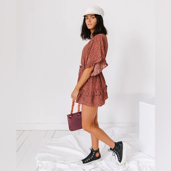 Storia Keep Your Edge Brown & Black Leopard Animal Print Ruffle Romper - S - Picture 4 of 17